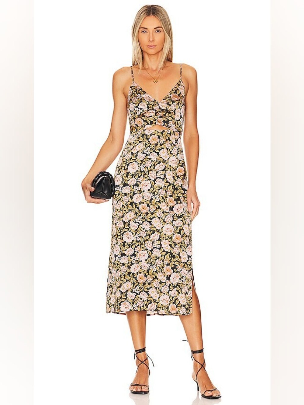 MinkPink Eliza Slip Midi Dress in Black & Pink